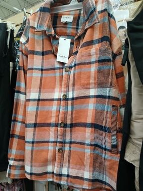 Goodfellow & Co Orange and Navy Plaid Button-Up Shirt